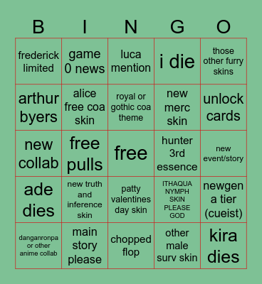 idv live stream Bingo Card