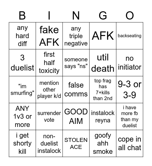 VALORANT COMP BINGO Card