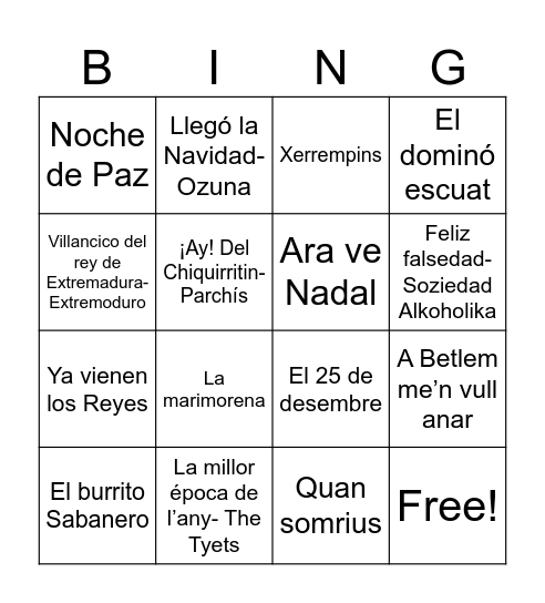 Bingo de Nadal Bingo Card