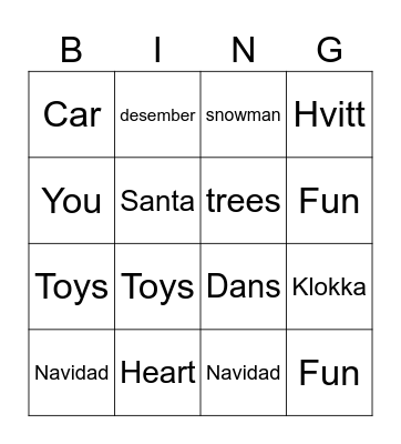 Julesangbingo Brannfjell Bingo Card