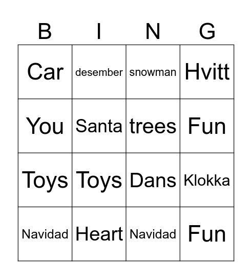 Julesangbingo Brannfjell Bingo Card