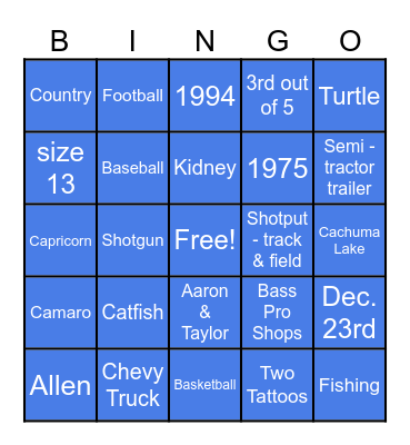 Brent's 50th Birthday Bingo Card