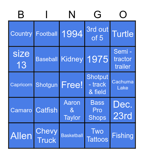 Brent's 50th Birthday Bingo Card