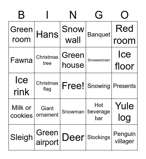 ACNH Christmas Bingo Card