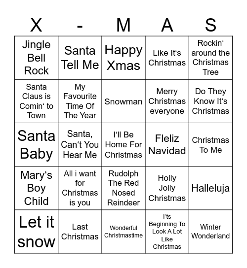 Christmas Songs BINGO Card