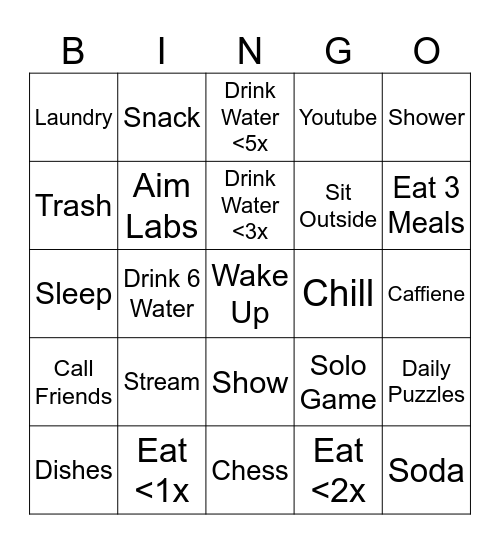 Daily Activities Bingo Card