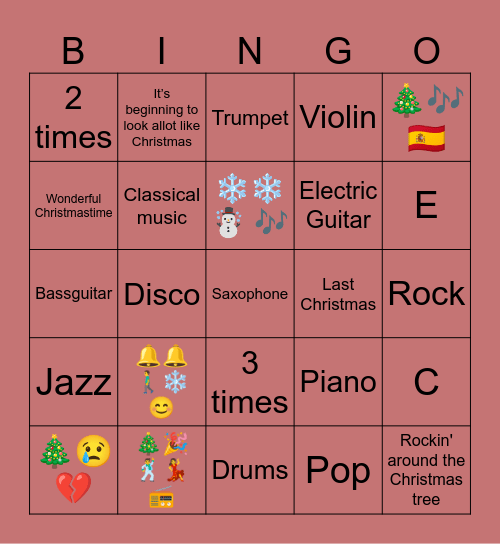 Muziek bingo Card