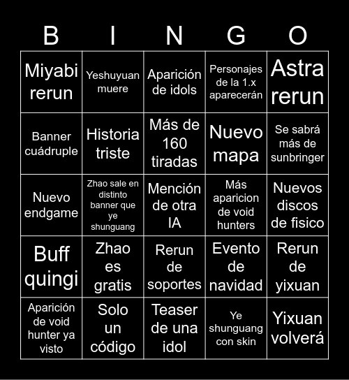 2.5 Bingo Card