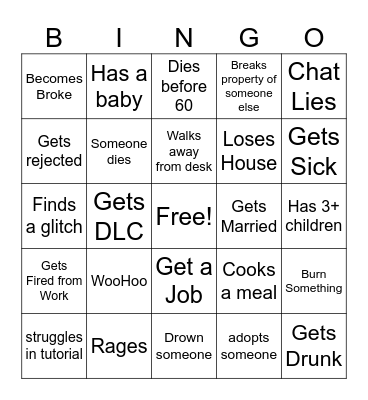 Caseoh Sims 4 Bingo Card