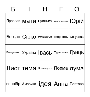 Я знаю! Bingo Card