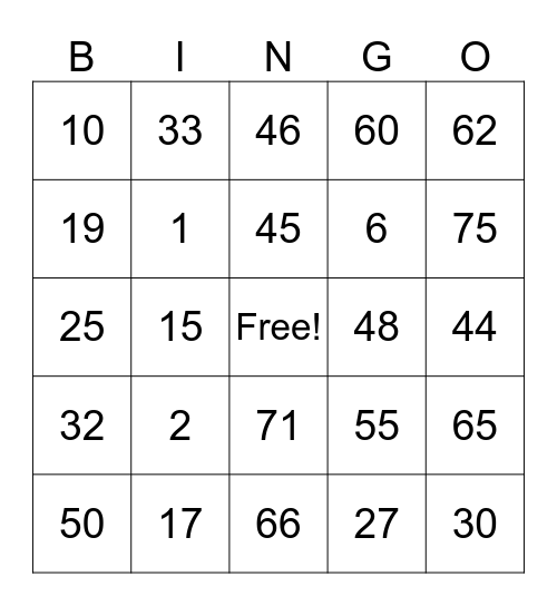 PROMPT BINGO CARD Bingo Card