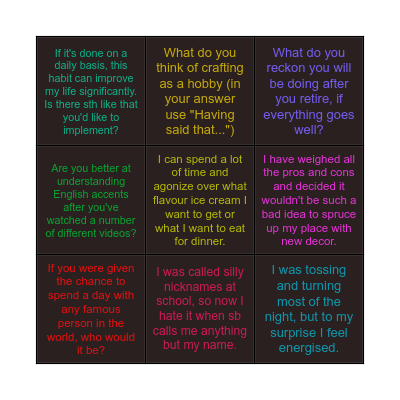 Participle clauses Bingo Card