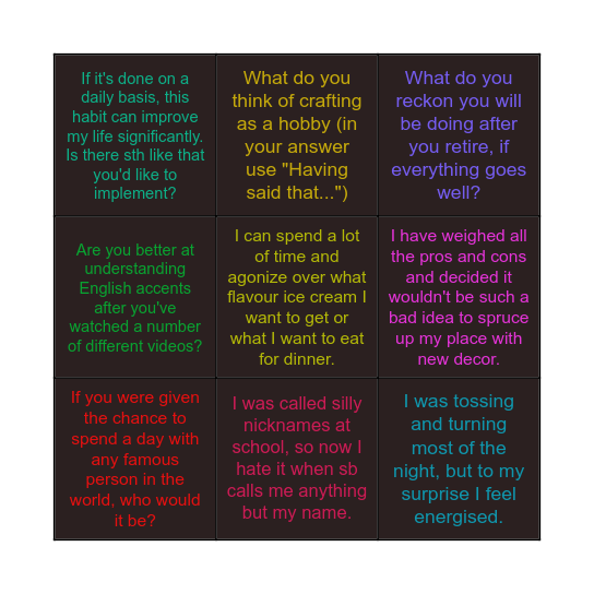 Participle clauses Bingo Card