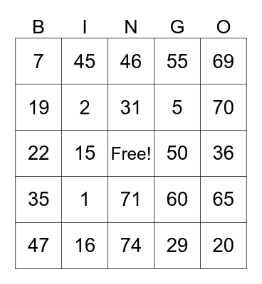 PROMPT BINGO CARD Bingo Card