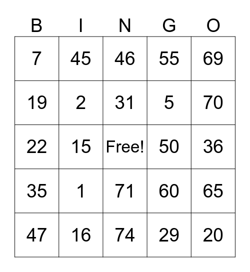 PROMPT BINGO CARD Bingo Card