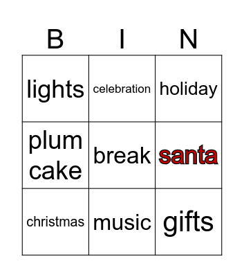 Christmas Celebration Bingo Card
