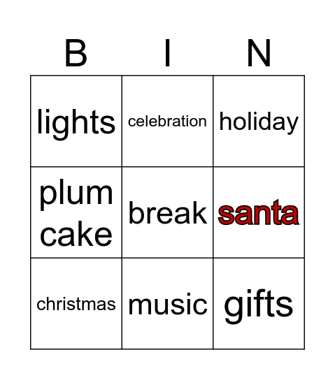 Christmas Celebration Bingo Card