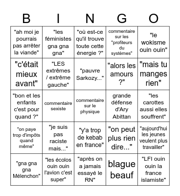 le bingo des gauchiasses Bingo Card