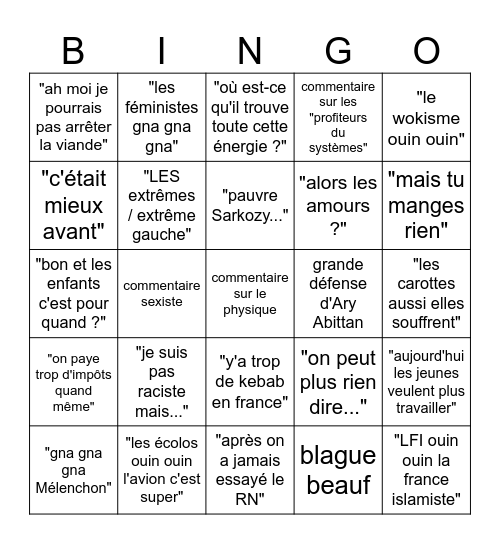le bingo des gauchiasses Bingo Card