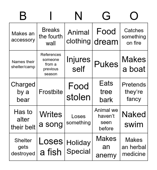 Alone S9 Bingo Card
