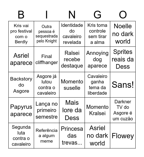 Bingo DELTARUNE cap. 5 Bingo Card