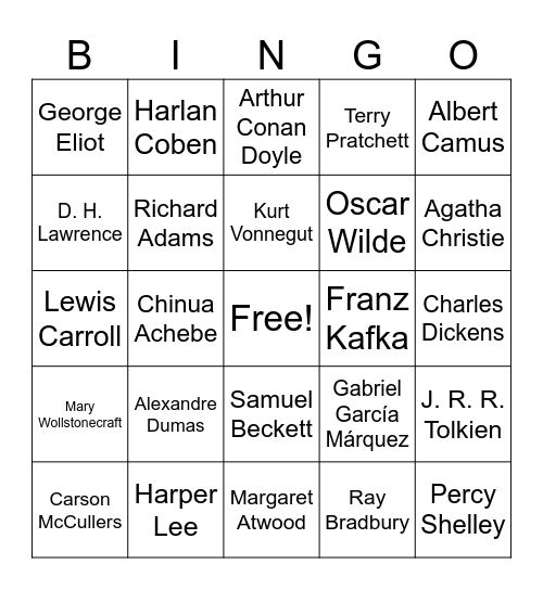 Famous Authors Bingo Card