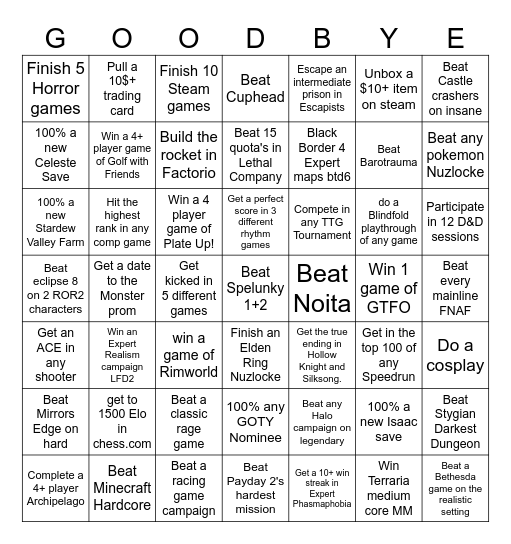 Gamer Bingo Card