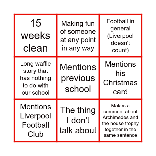 Miller BINGO! assembly edition Bingo Card