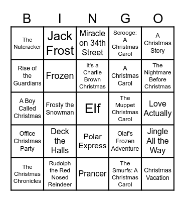 Guess the Holiday Movie Bingo Card