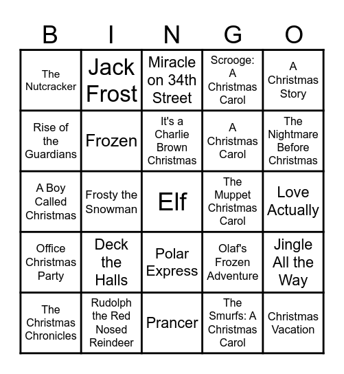 Guess the Holiday Movie Bingo Card