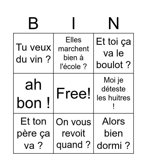 Repas COUYBA Bingo Card