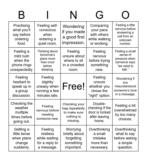 Well-being Event Bingo Card