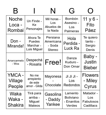 Bingo Musical Bingo Card