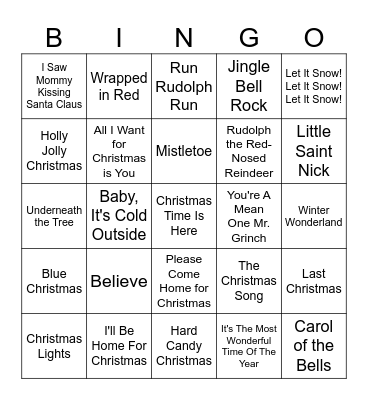 Holiday Music Bingo Card