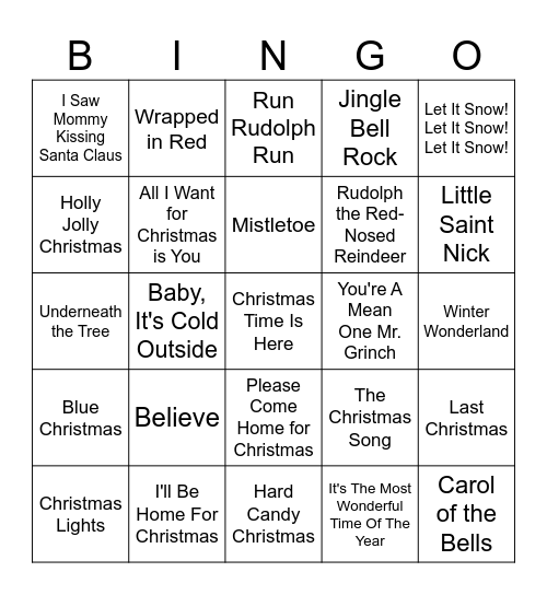 Holiday Music Bingo Card
