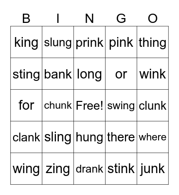 Lesson 51&52 Bingo Card