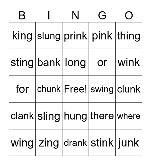 Lesson 51&52 Bingo Card