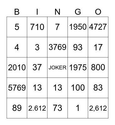 Grands Nombres Bingo Card