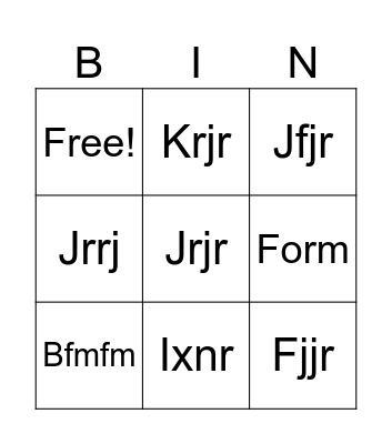 Untitled Bingo Card