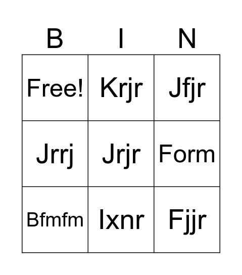Untitled Bingo Card