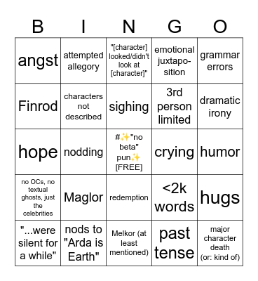 my fics bingo Card