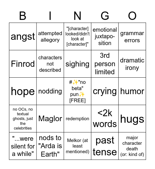 my fics bingo Card