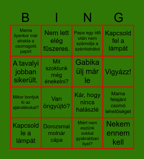 Vigh karácsonyi bingó 2025 Bingo Card