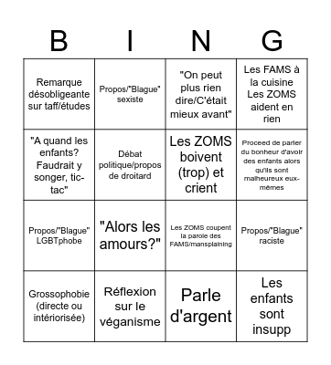 REPAS DE NOEL EN FAMILLE Bingo Card