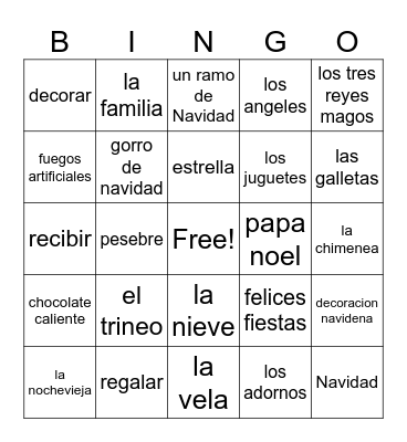 la Navidad, Ano Nuevo, 3 reyes Bingo Card