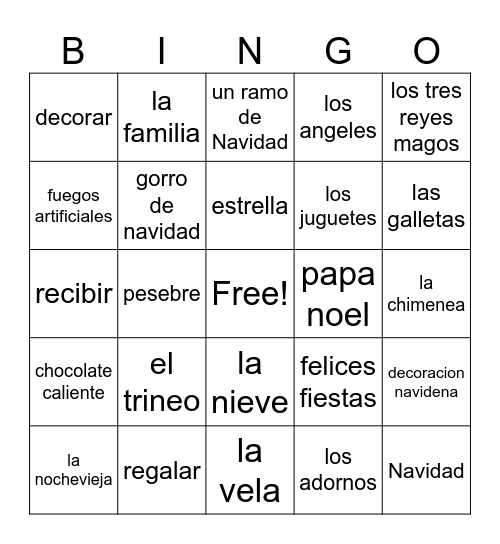 la Navidad, Ano Nuevo, 3 reyes Bingo Card