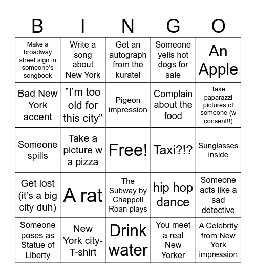 New York Bingo Card