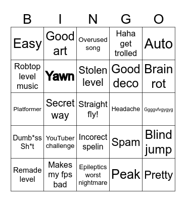 Geometry dash recent tab Bingo Card