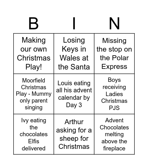 Mummy's Christmas Cracker Memory BINGO! Bingo Card