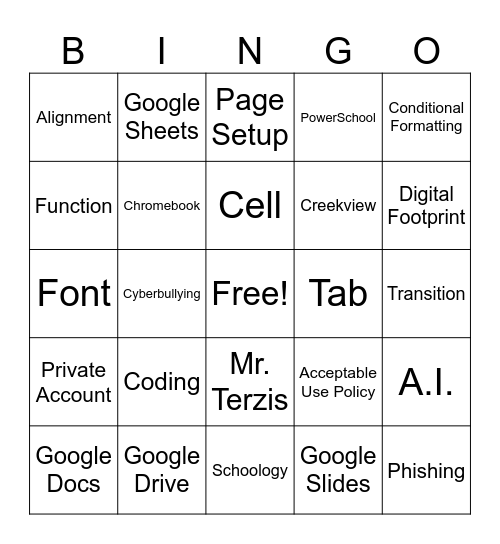Technology Bingo Card